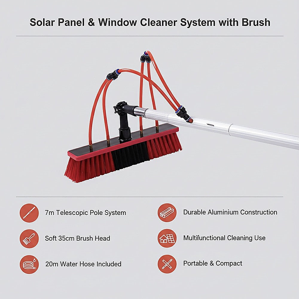 7m Water Fed Pole Cleaning Kit - Solar Panel & Window Cleaner System with Brush V63-952931