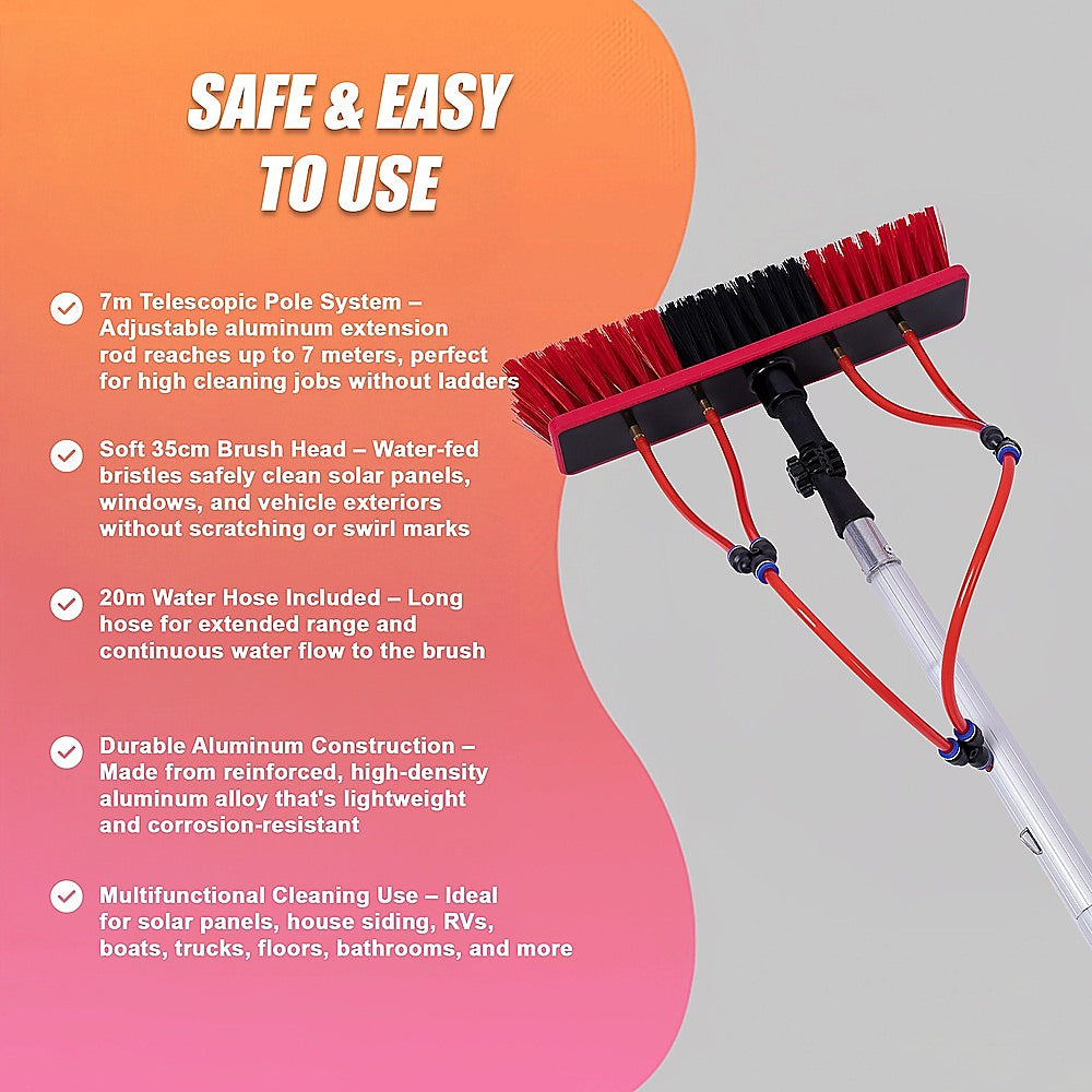 7m Water Fed Pole Cleaning Kit - Solar Panel & Window Cleaner System with Brush V63-952931