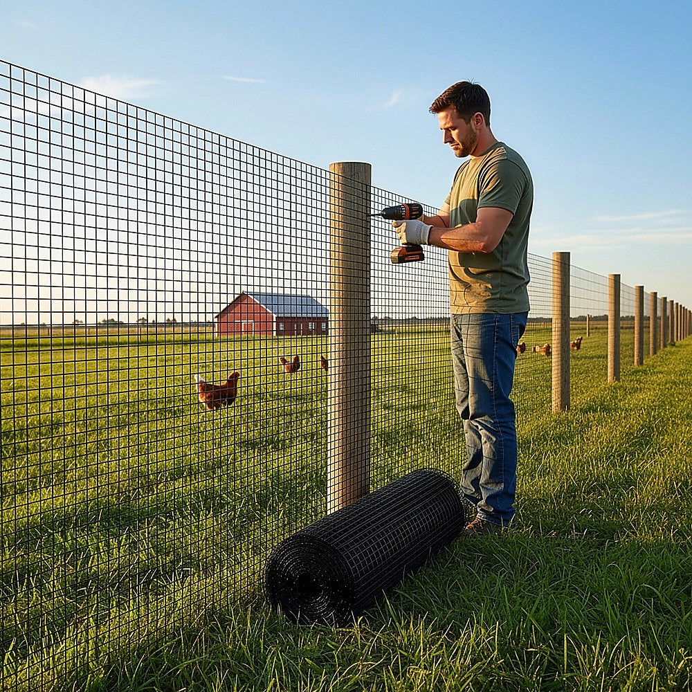 30m Black Chicken Wire Mesh Roll - Heavy Duty Aviary Netting & Garden Fencing for Poultry Enclosures V63-952941
