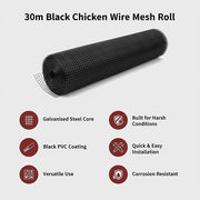 30m Black Chicken Wire Mesh Roll - Heavy Duty Aviary Netting & Garden Fencing for Poultry Enclosures V63-952941