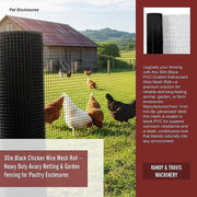 30m Black Chicken Wire Mesh Roll - Heavy Duty Aviary Netting & Garden Fencing for Poultry Enclosures V63-952941
