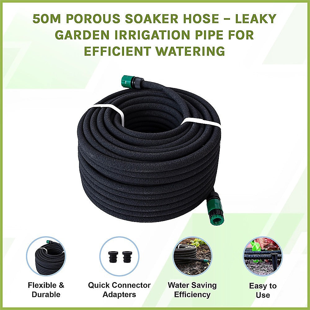 50m Porous Soaker Hose - Leaky Garden Irrigation Pipe for Efficient Watering V63-952951