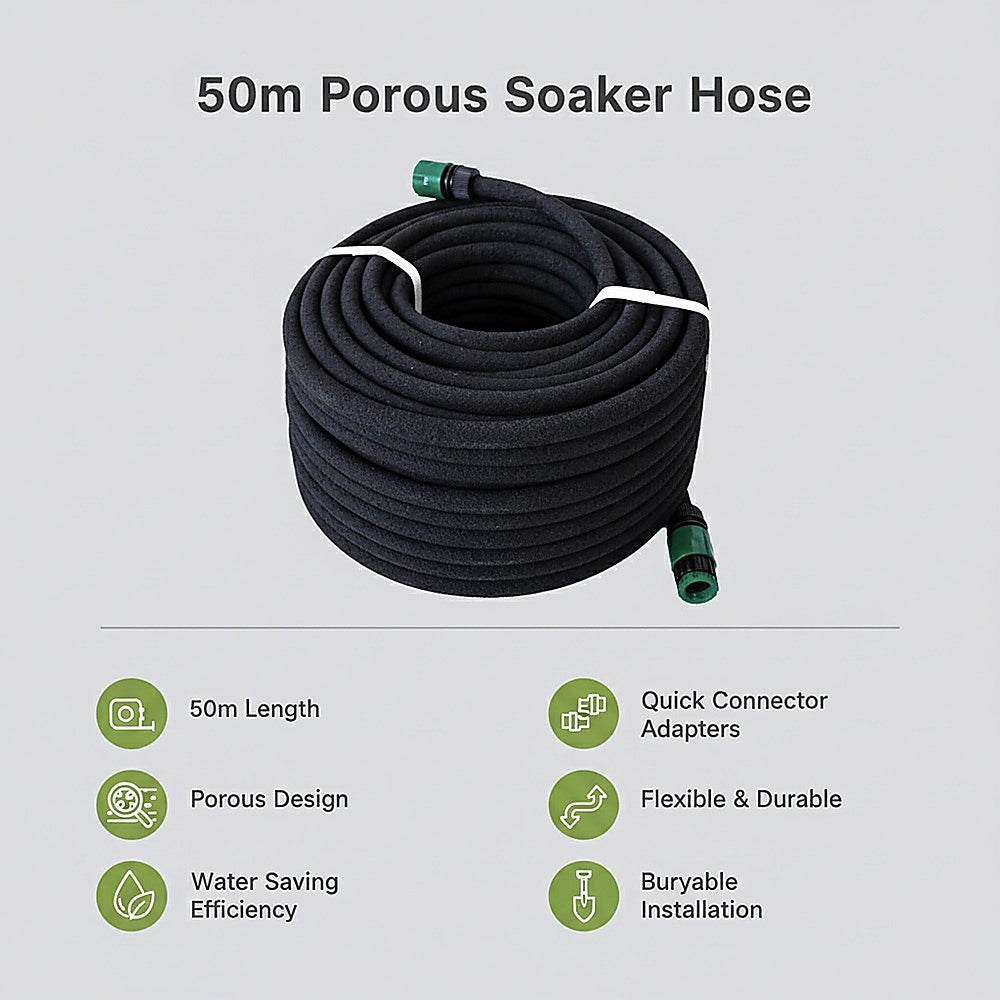 50m Porous Soaker Hose - Leaky Garden Irrigation Pipe for Efficient Watering V63-952951