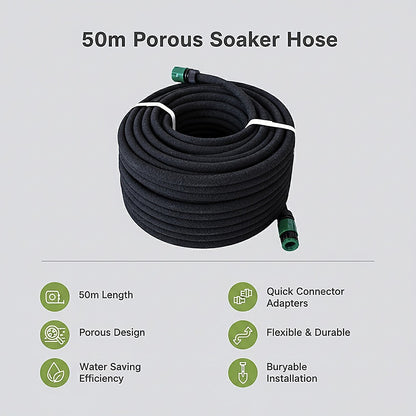 50m Porous Soaker Hose - Leaky Garden Irrigation Pipe for Efficient Watering V63-952951