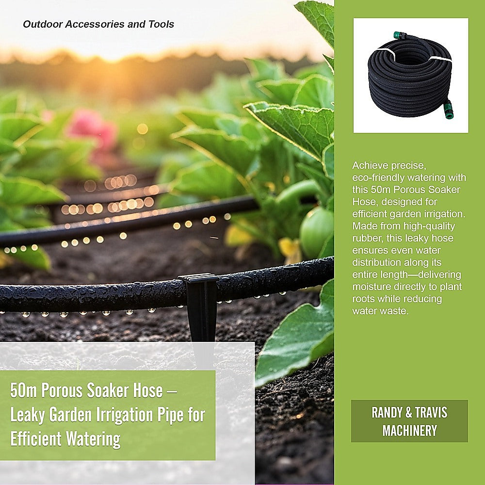 50m Porous Soaker Hose - Leaky Garden Irrigation Pipe for Efficient Watering V63-952951
