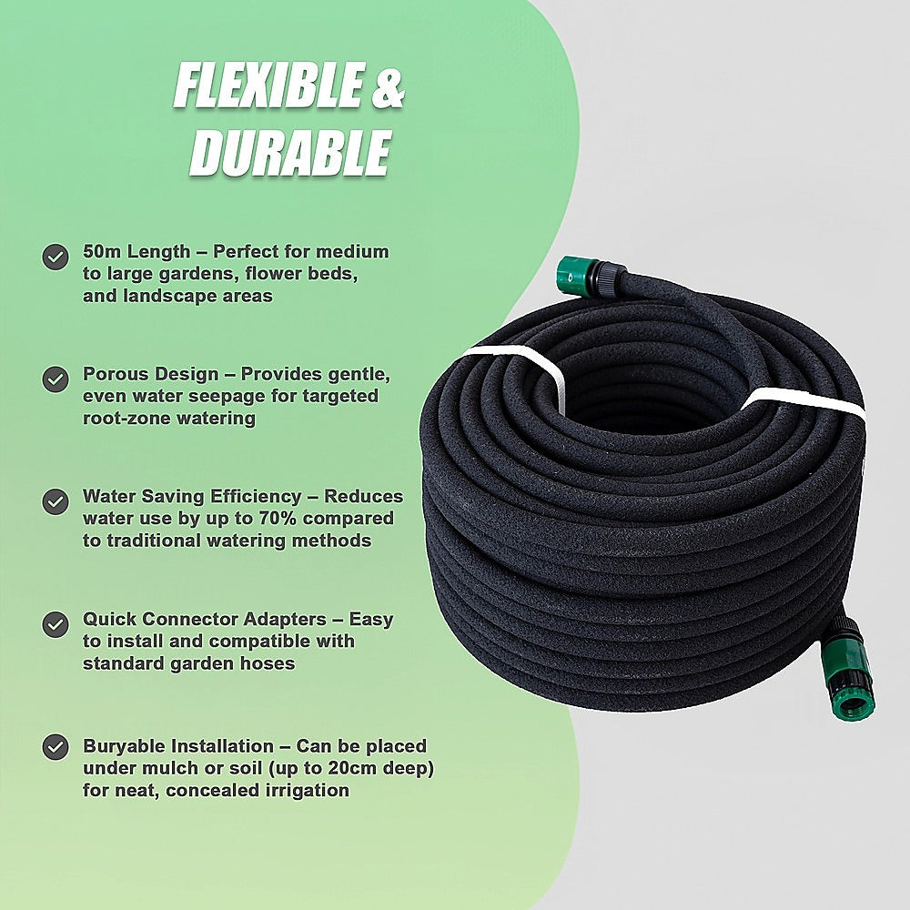 50m Porous Soaker Hose - Leaky Garden Irrigation Pipe for Efficient Watering V63-952951