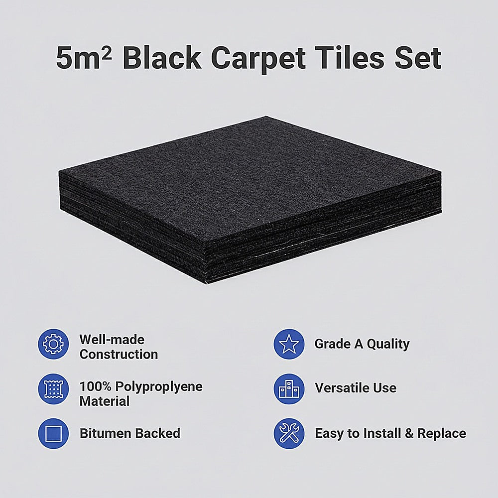 5m2 Black Carpet Tiles Set - Commercial & Domestic Flooring for Office, Retail, Home V63-952971