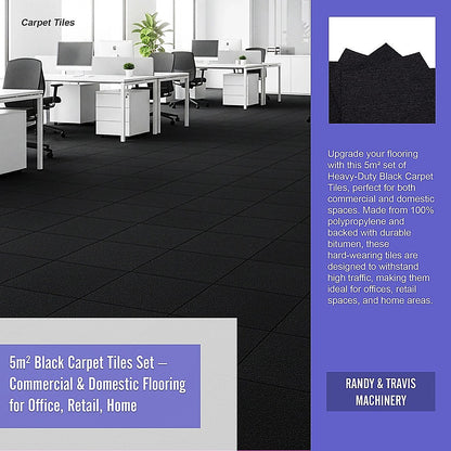 5m² Black Carpet Tiles Set – Commercial & Domestic Flooring for Office, Retail, Home