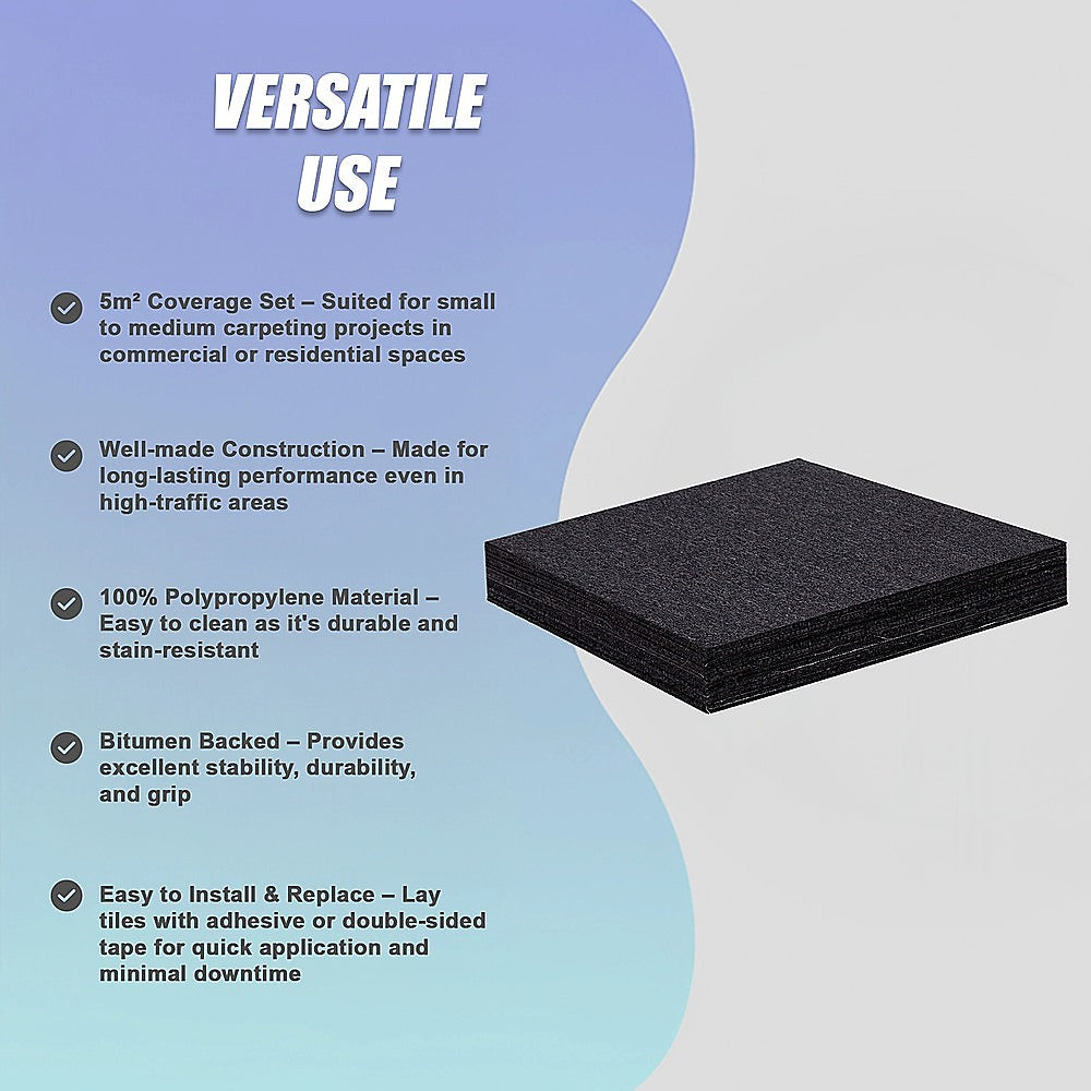 5m2 Black Carpet Tiles Set - Commercial & Domestic Flooring for Office, Retail, Home V63-952971
