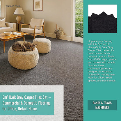 5m2 Dark Grey Carpet Tiles Set - Commercial & Domestic Flooring for Office, Retail, Home V63-952981