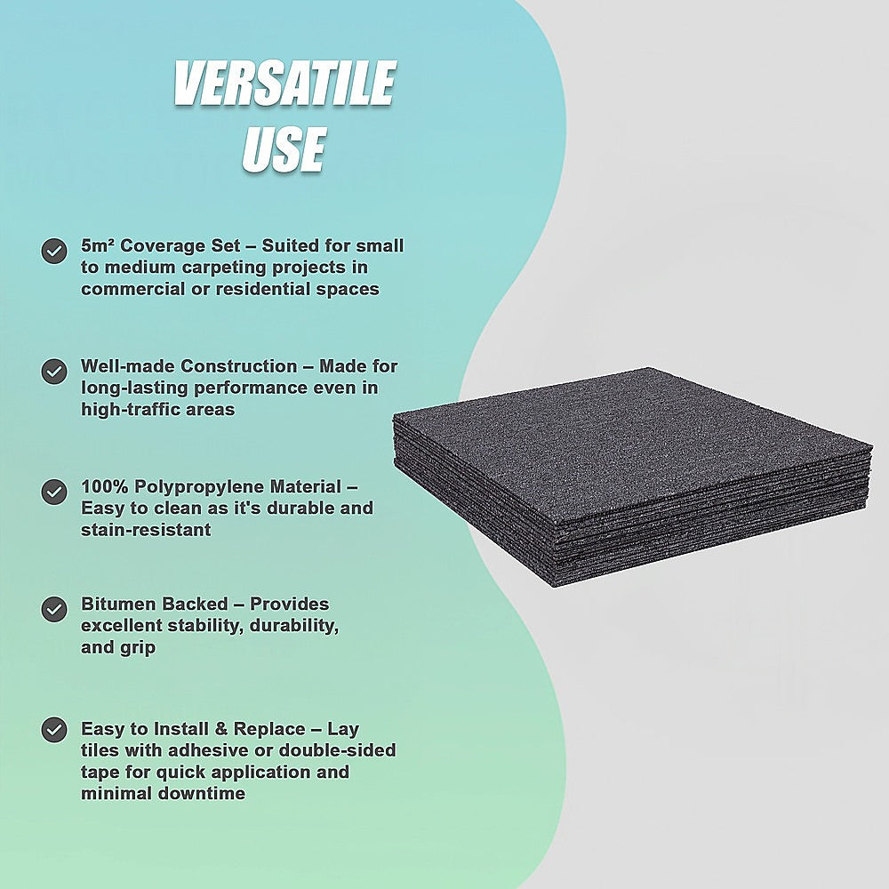 5m2 Dark Grey Carpet Tiles Set - Commercial & Domestic Flooring for Office, Retail, Home V63-952981