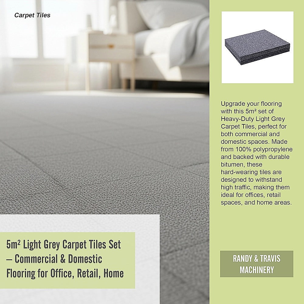 5m2 Light Grey Carpet Tiles Set - Commercial & Domestic Flooring for Office, Retail, Home V63-952991