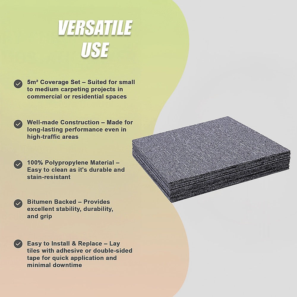 5m2 Light Grey Carpet Tiles Set - Commercial & Domestic Flooring for Office, Retail, Home V63-952991