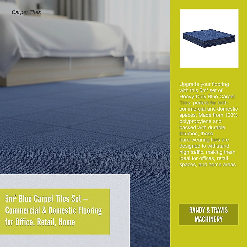 5m2 Blue Carpet Tiles Set - Commercial & Domestic Flooring for Office, Retail, Home V63-953001