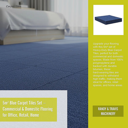 5m2 Blue Carpet Tiles Set - Commercial & Domestic Flooring for Office, Retail, Home V63-953001