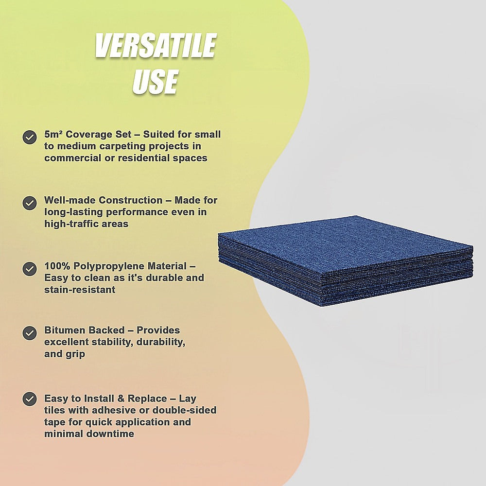 5m2 Blue Carpet Tiles Set - Commercial & Domestic Flooring for Office, Retail, Home V63-953001