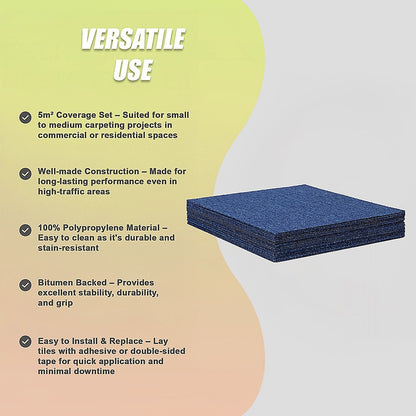 5m2 Blue Carpet Tiles Set - Commercial & Domestic Flooring for Office, Retail, Home V63-953001