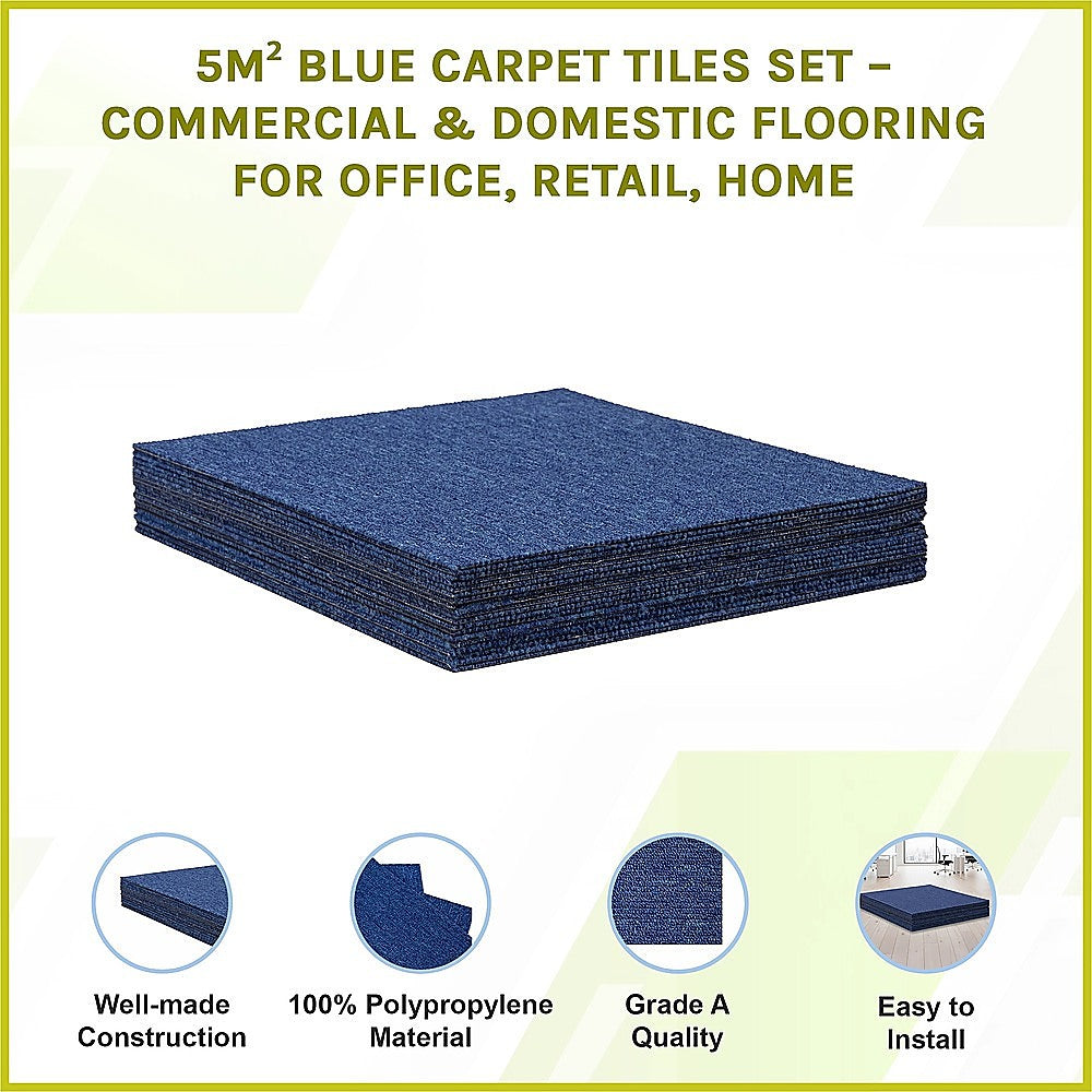 5m2 Blue Carpet Tiles Set - Commercial & Domestic Flooring for Office, Retail, Home V63-953001