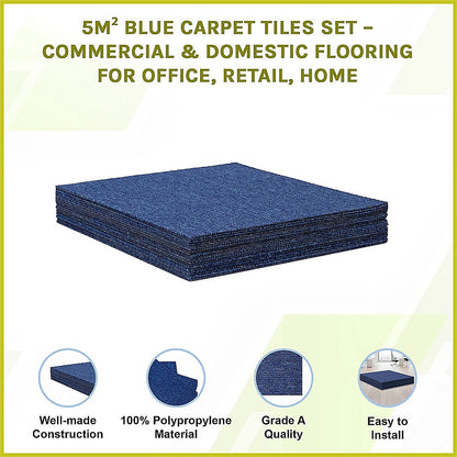 5m2 Blue Carpet Tiles Set - Commercial & Domestic Flooring for Office, Retail, Home V63-953001