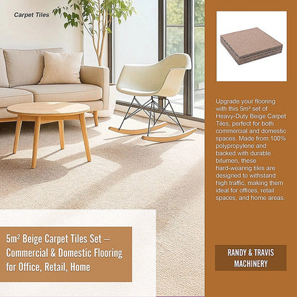 5m2 Beige Carpet Tiles Set - Commercial & Domestic Flooring for Office, Retail, Home V63-953011