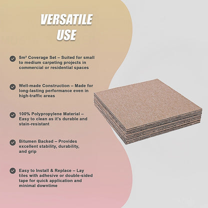 5m2 Beige Carpet Tiles Set - Commercial & Domestic Flooring for Office, Retail, Home V63-953011
