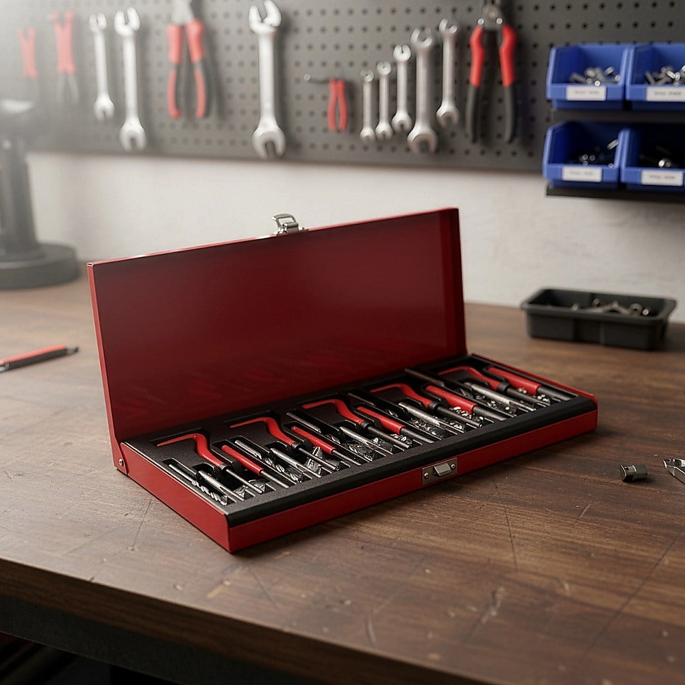 131pc Helicoil-Type Thread Repair Kit - Metric Insert Tool Set for Damaged Threads V63-953021