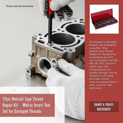131pc Helicoil-Type Thread Repair Kit - Metric Insert Tool Set for Damaged Threads V63-953021
