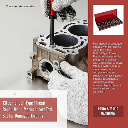 131pc Helicoil-Type Thread Repair Kit - Metric Insert Tool Set for Damaged Threads V63-953021