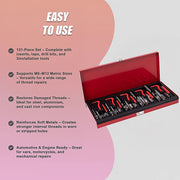 131pc Helicoil-Type Thread Repair Kit - Metric Insert Tool Set for Damaged Threads V63-953021