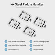 4 x Toolbox Lock Steel Paddle Handles - Heavy Duty Trailer Door Latch Set for Ute & Tool Cabinets V63-953031