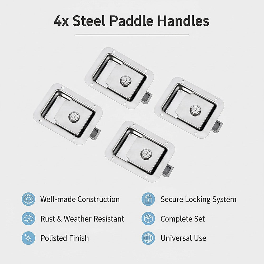 4 x Toolbox Lock Steel Paddle Handles - Heavy Duty Trailer Door Latch Set for Ute & Tool Cabinets V63-953031