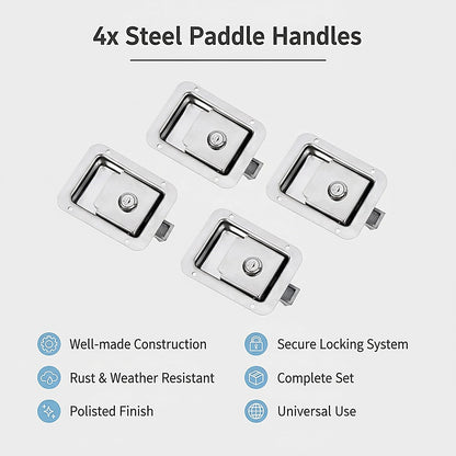 4 x Toolbox Lock Steel Paddle Handles - Heavy Duty Trailer Door Latch Set for Ute & Tool Cabinets V63-953031
