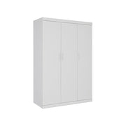 3 Door White Wardrobe - White Handles, Hanging Rail & Shelves V63-953061