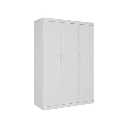 3 Door White Wardrobe - White Handles, Hanging Rail & Shelves V63-953061