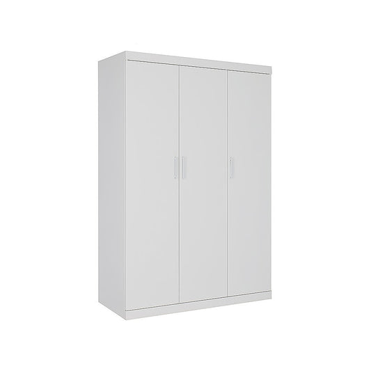 3 Door White Wardrobe - White Handles, Hanging Rail & Shelves V63-953061