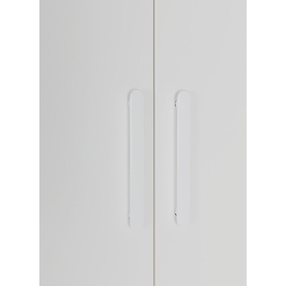 3 Door White Wardrobe - White Handles, Hanging Rail & Shelves V63-953061
