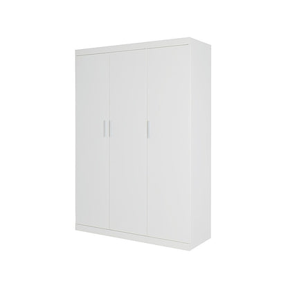 3 Door White Wardrobe - White Handles, Hanging Rail & Shelves V63-953061