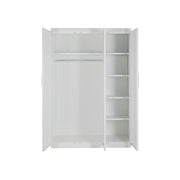 3 Door White Wardrobe - White Handles, Hanging Rail & Shelves V63-953061
