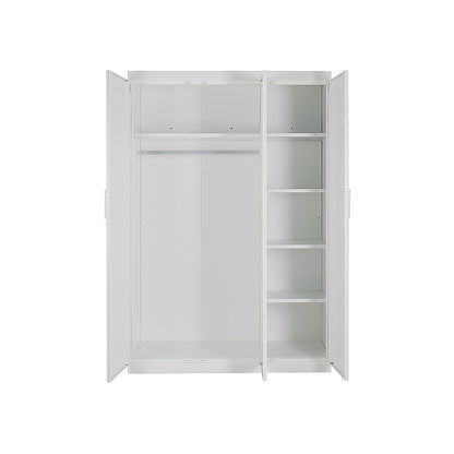 3 Door White Wardrobe - White Handles, Hanging Rail & Shelves V63-953061