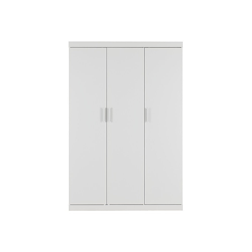 3 Door White Wardrobe - White Handles, Hanging Rail & Shelves V63-953061