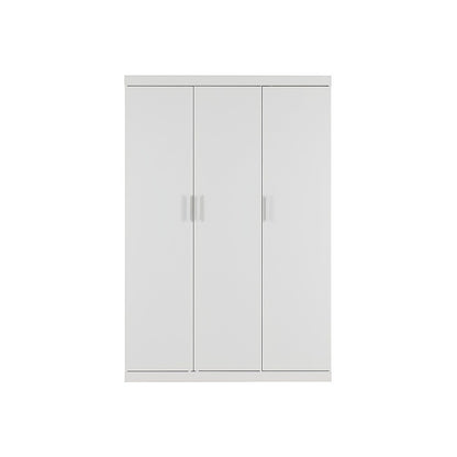 3 Door White Wardrobe - White Handles, Hanging Rail & Shelves V63-953061