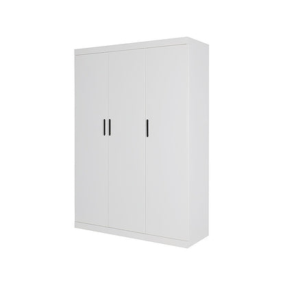 3 Door White Wardrobe - Black Handles, Hanging Rail & Shelves V63-953071