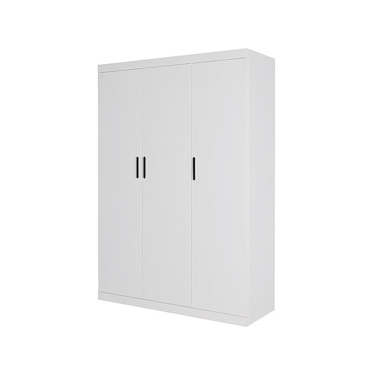 3 Door White Wardrobe - Black Handles, Hanging Rail & Shelves V63-953071