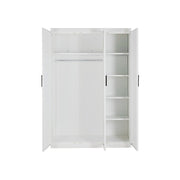 3 Door White Wardrobe - Black Handles, Hanging Rail & Shelves V63-953071