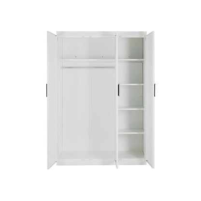 3 Door White Wardrobe - Black Handles, Hanging Rail & Shelves V63-953071