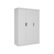 3 Door White Wardrobe - Black Handles, Hanging Rail & Shelves V63-953071