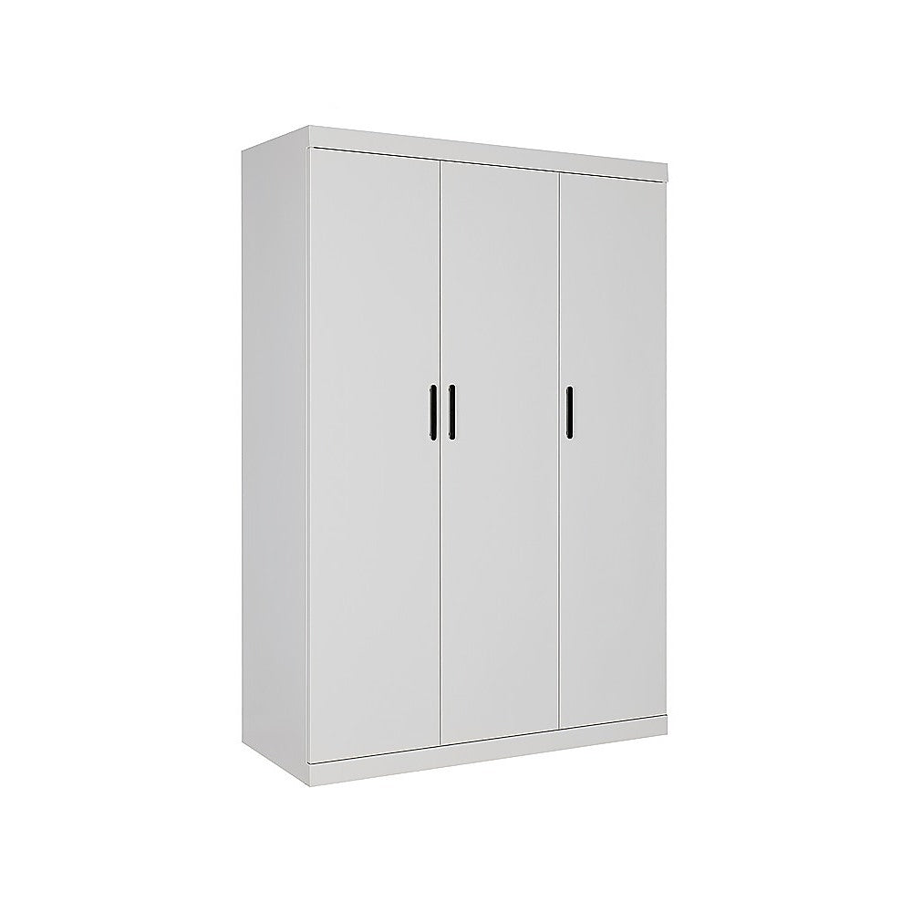 3 Door White Wardrobe - Black Handles, Hanging Rail & Shelves V63-953071