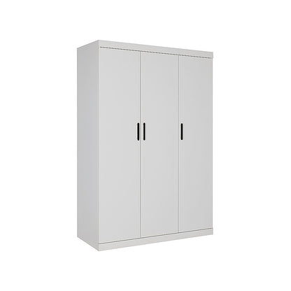 3 Door White Wardrobe - Black Handles, Hanging Rail & Shelves V63-953071