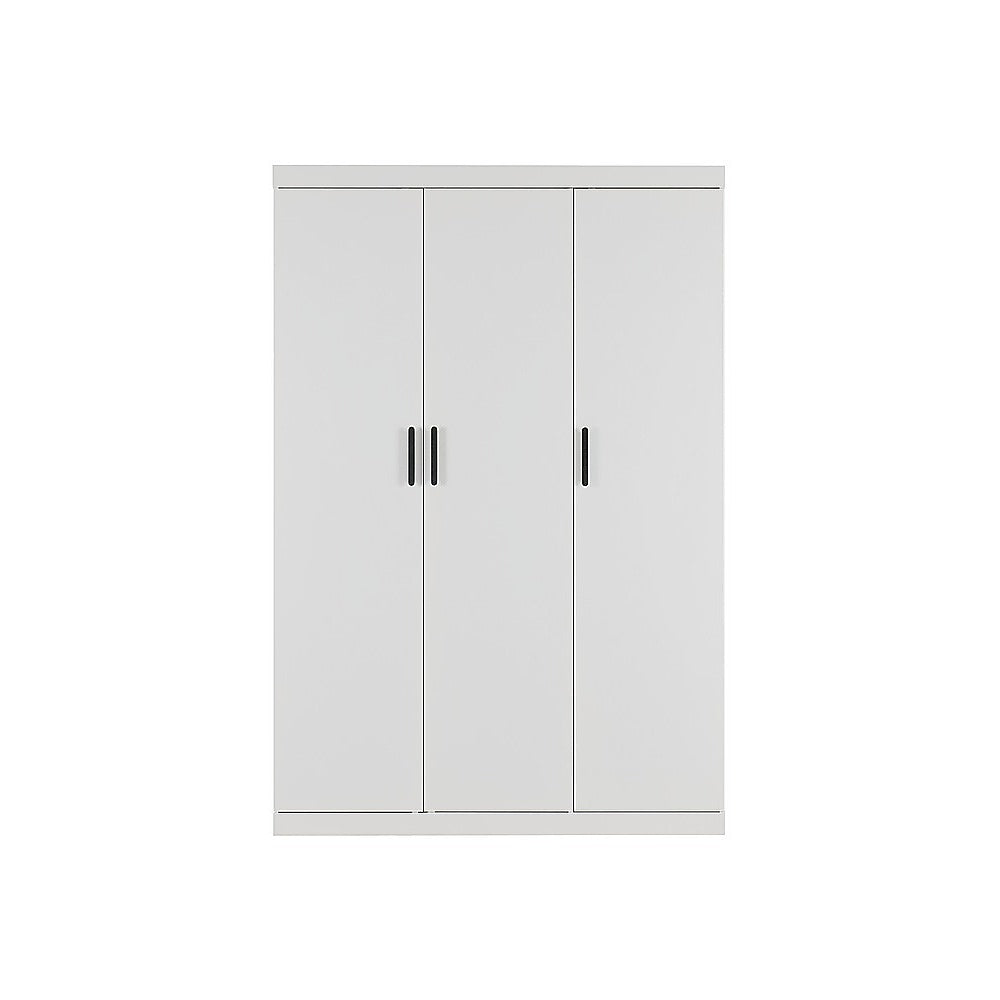 3 Door White Wardrobe - Black Handles, Hanging Rail & Shelves V63-953071