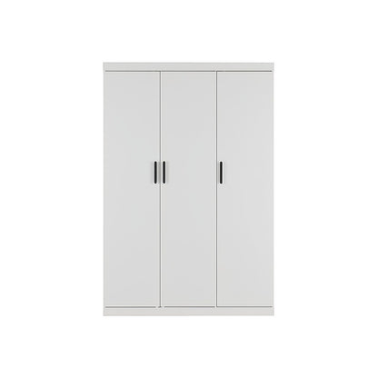 3 Door White Wardrobe - Black Handles, Hanging Rail & Shelves V63-953071